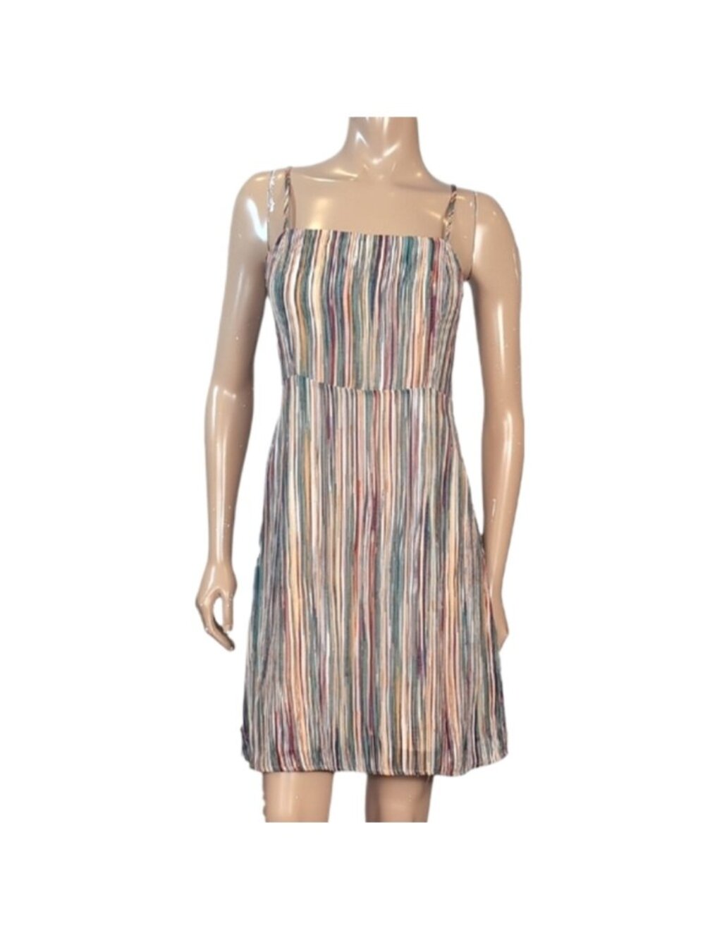 💠Vernacular Striped Multicolor Spaghetti Strap Dress A-line Sundress Small
